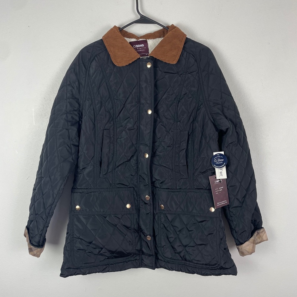 NWT CI SONO Los Angeles Quilted Corduroy Collar Sherpa Lined Jacket Black Size L